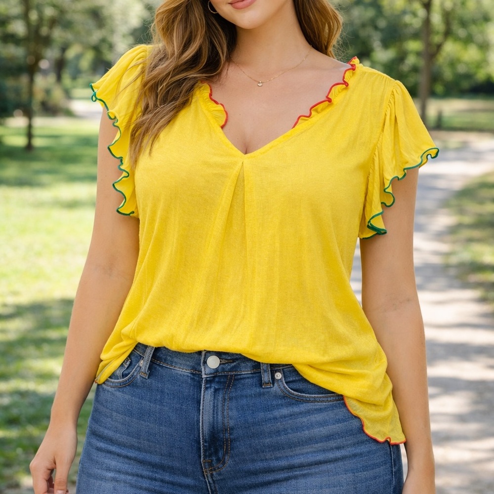 Love Ever After Yellow Ruffle Sleeve Top – Women’s Plus Size 1X